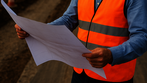 Bauleiter_mit_Bauplan_auf_Baustelle