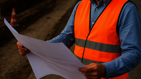 Bauleiter_mit_Bauplan_auf_Baustelle